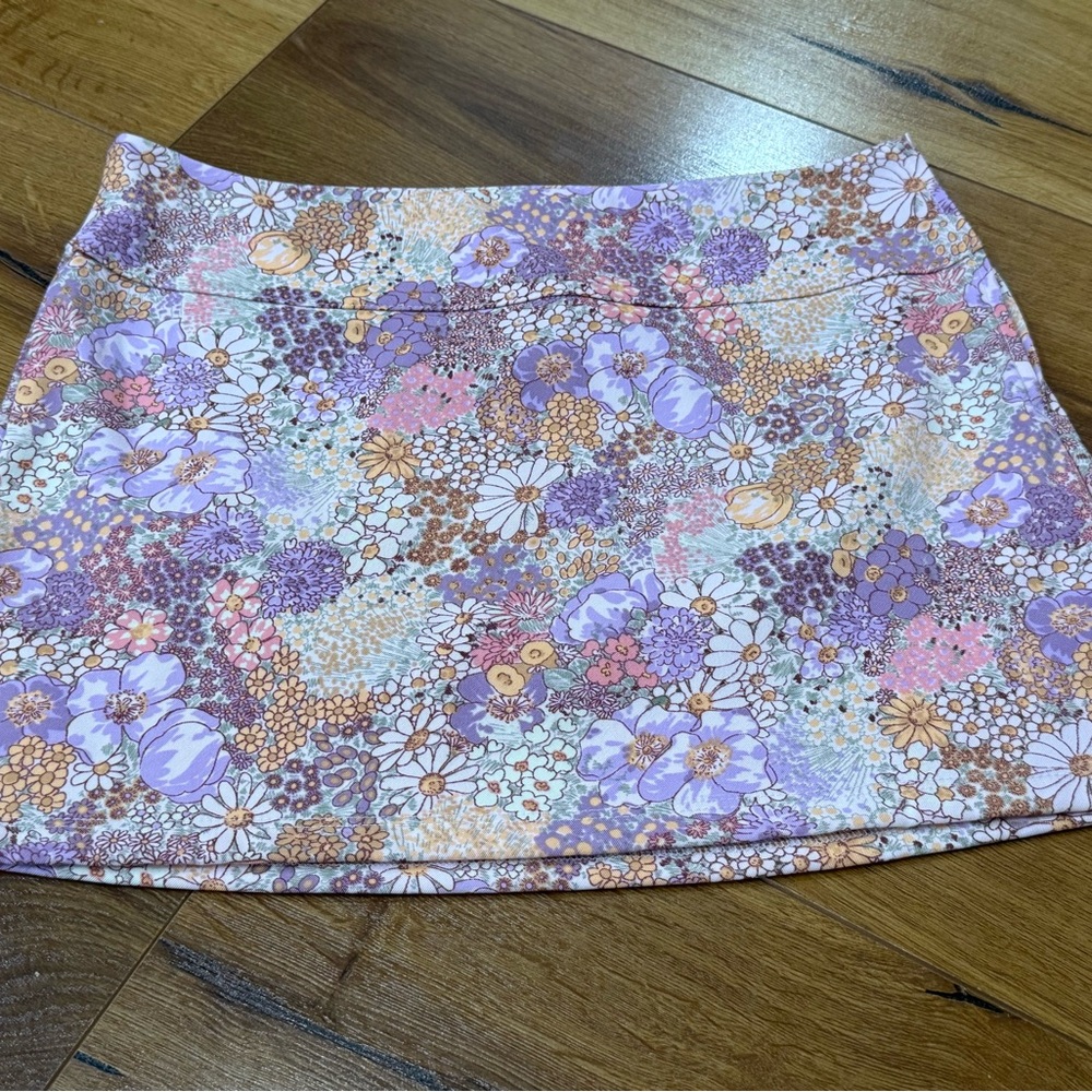Altar'd State Floral Mini Skirt in Purple and Pink